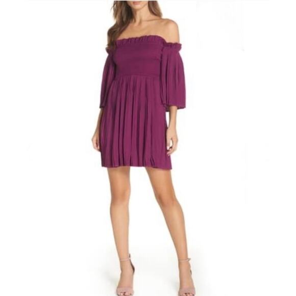Ali & Jay Le Flirt Off the Shoulder Pleated Magenta Mini Dress NWT - Picture 1 of 15